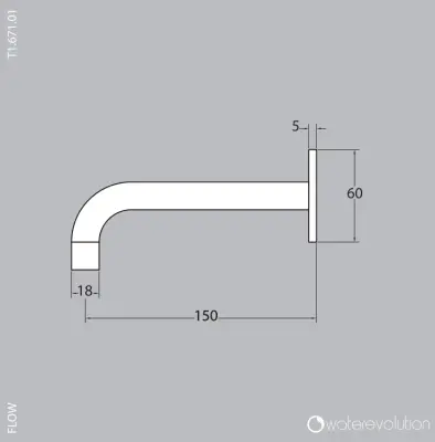 Waterevolution Flow излив за вана 15 cm, изцяло от неръждаема стомана T167115IE