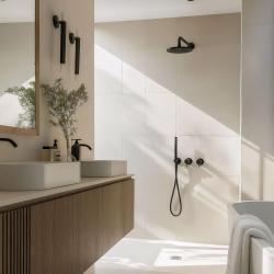 Вграден комплект душ Waterevolution Flow в матово черно с термостат, душ с ефект на дъжд и ръчен душ 1208846402