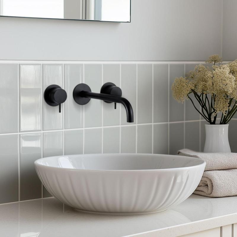 Waterevolution Flow 3-отворен вграден смесител за умивалник, матово черно, с излив 25 cm T1163FPR-25