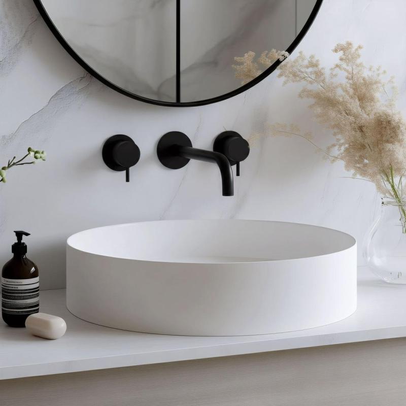 Waterevolution Flow 3-отворен вграден смесител за умивалник, матово черно, с излив 15 cm T1163FPR-15