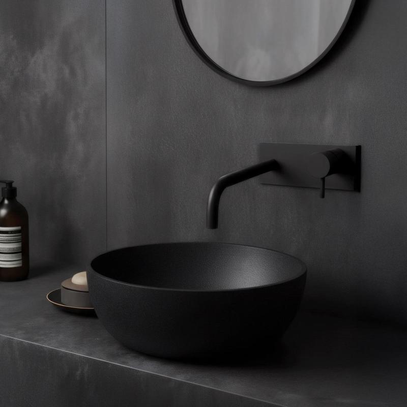 Вграден смесител за умивалник от Waterrevolution Flow с покривна плоча, матово черен с изпускател 21 см T1161BPR-21