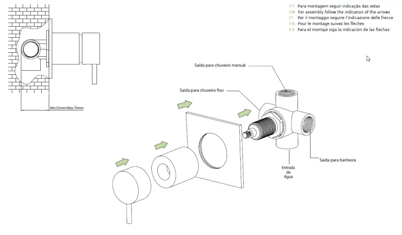 Водна революция Flow вграден 3-посочен превключвател с кръгла розетка в матово черно T1483SPR