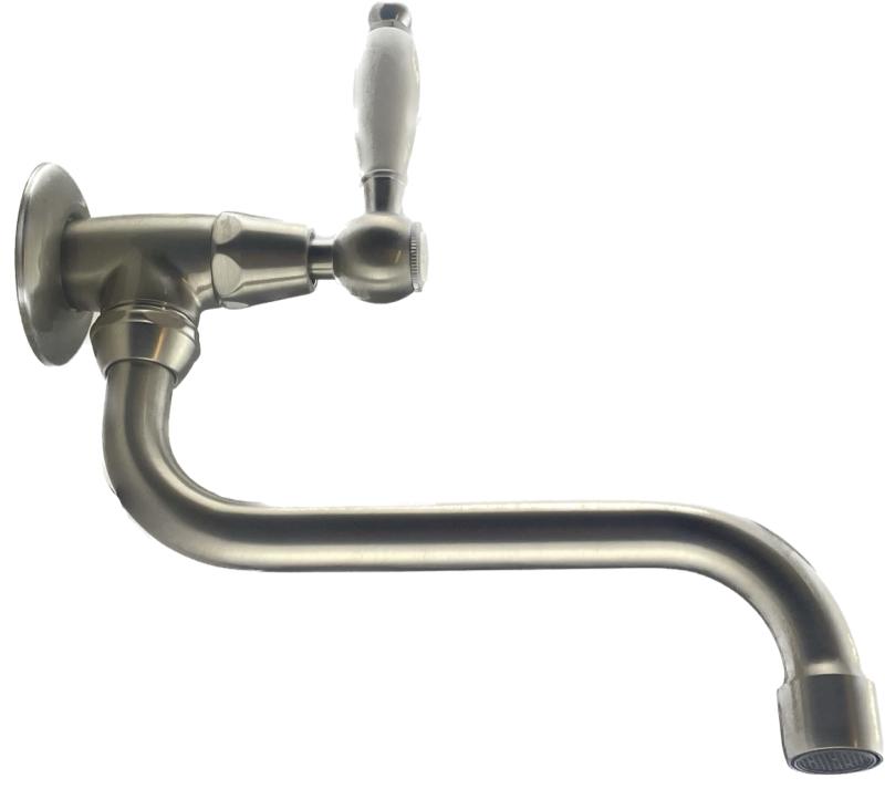 PB класически стенен чешмичен кран с бял лост kъм студена вода и дълъг излив, неръждаема стомана 1208853572