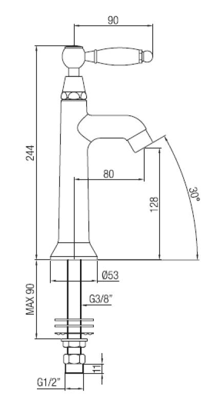 PB класически чешмичен смесител с бяла дръжка за студена вода с бронз 1208853892