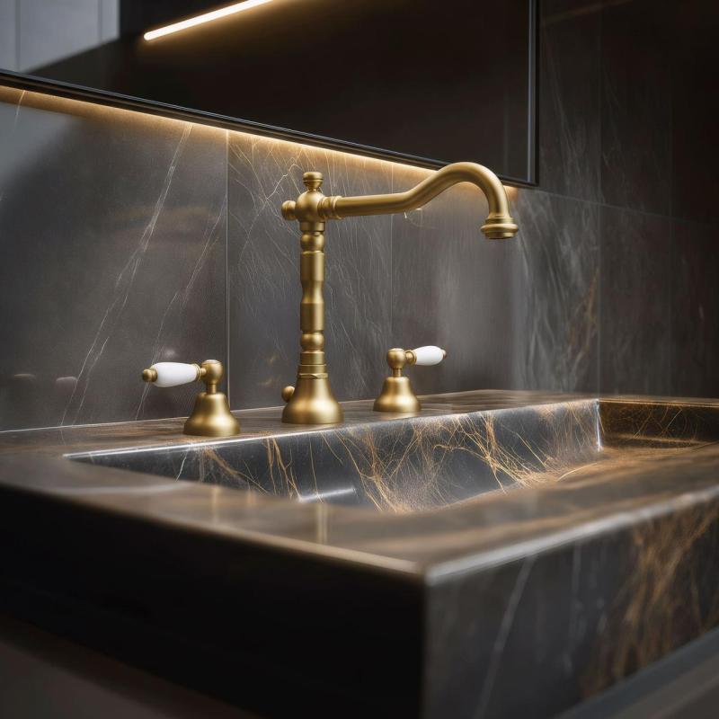 PB класически кран с 3 дупки за умивалник Бели дръжки Бронз 1208854272