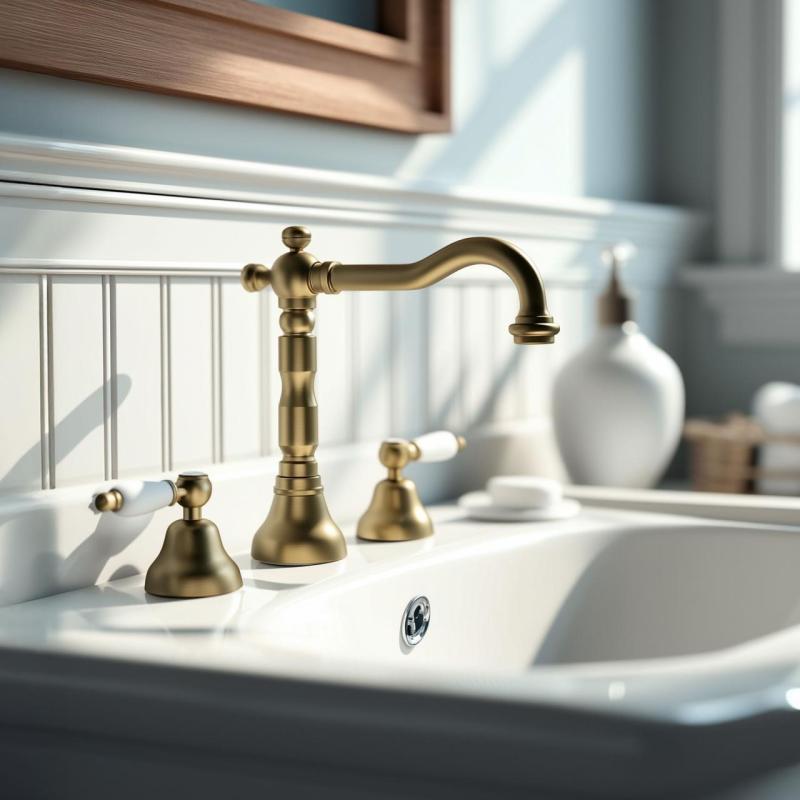 PB класически кран с 3 дупки за умивалник Бели дръжки Бронз 1208854272