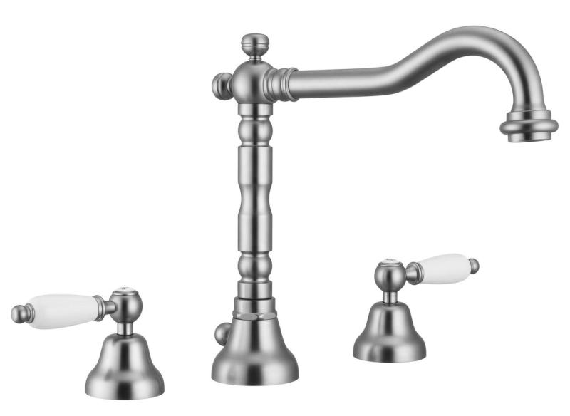 PB Класически кран с 3 отвора за мивка Бели ръкохватки от неръждаема стомана 1208854282