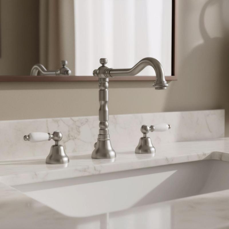 PB Класически кран с 3 отвора за мивка Бели ръкохватки от неръждаема стомана 1208854282