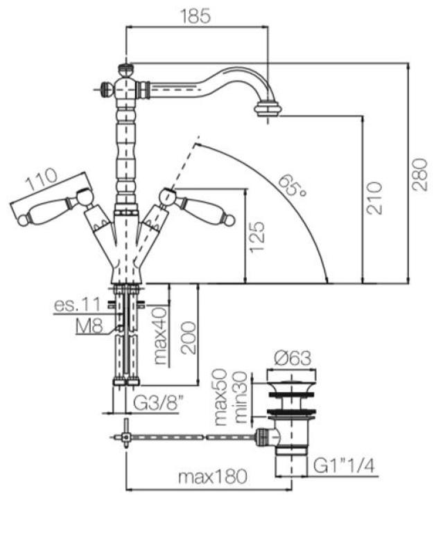 PB класически кран за умивалник с бели дръжки, изпускателен тръбопровод 18,5 см, бронз 1208854302