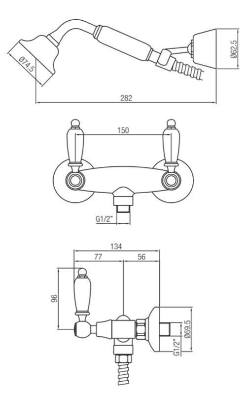 PB класически смесител за душ с бели дръжки, включително ръчна душ кабина от неръждаема стомана 1208854492