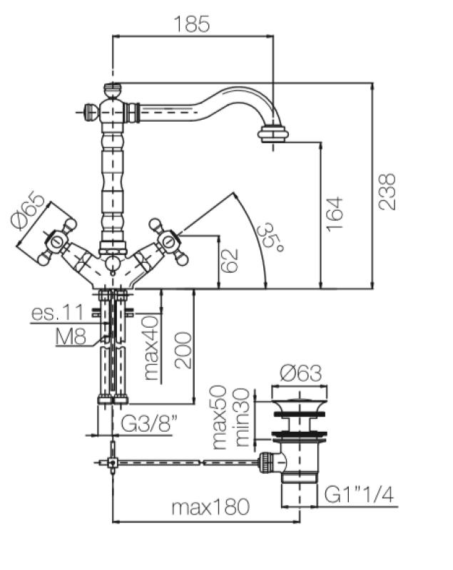 PB класически мивков смесител със силни копчета, дължина на тръбата 18,5 см, хром 1208854932