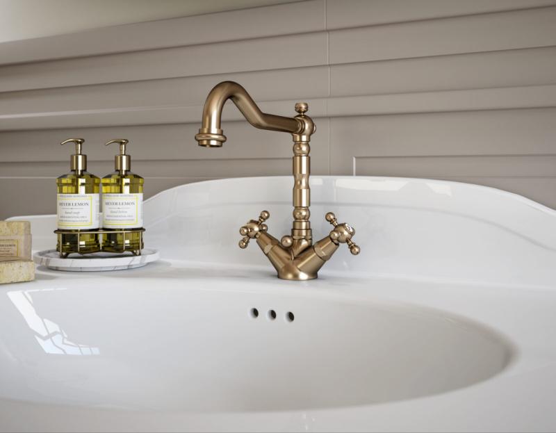 PB класически смесител за умивалник със силни копчета излив 18,5 см Бронз 1208854962