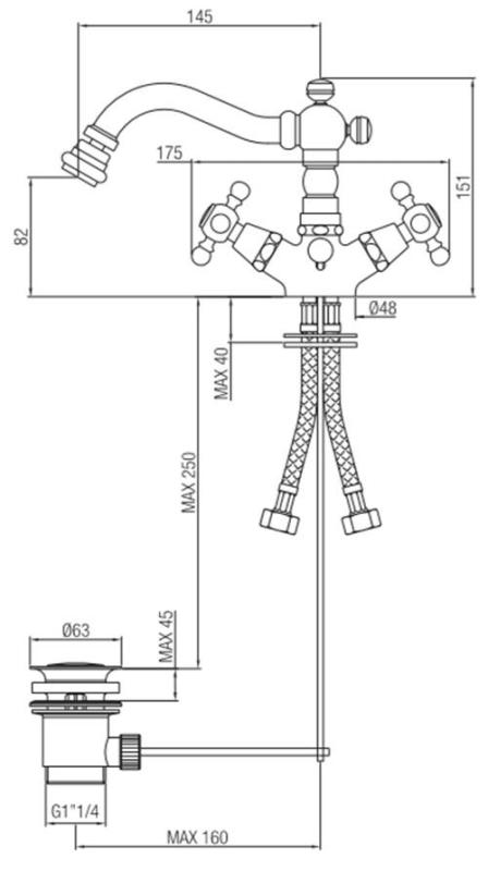 PB класически биде смесител 145 mm изход от неръждаема стомана 1208855032