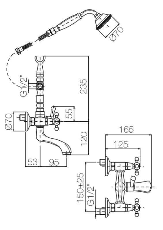 PB класически смесител за баня с хромирани копчета, включително ръчна душ 1208855152