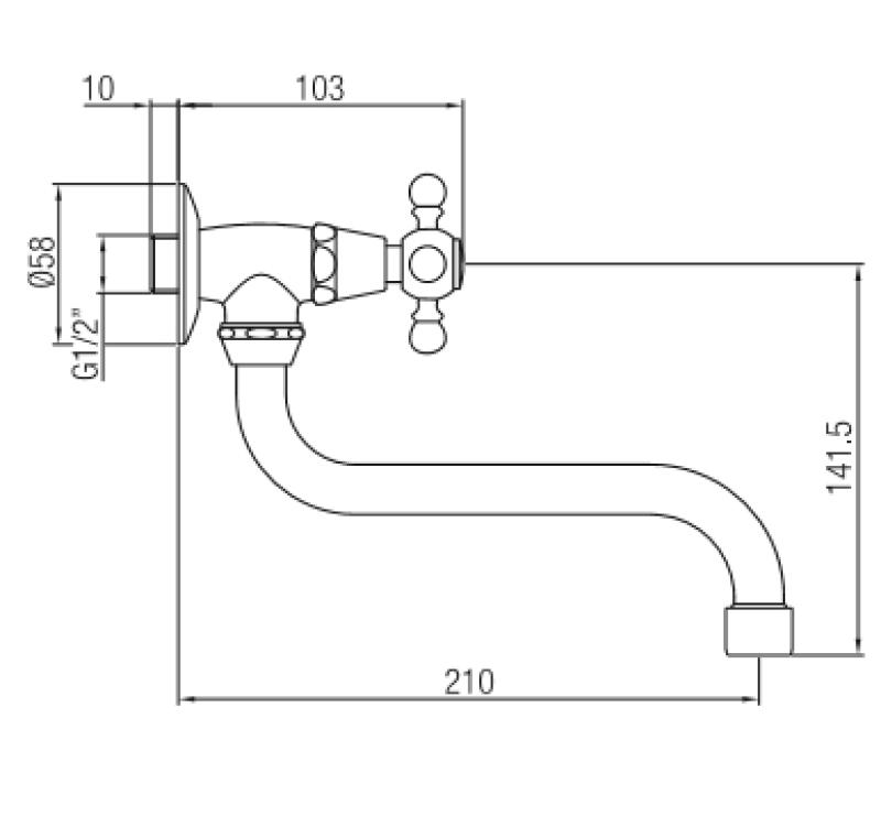 PB класически стенен кран за фонтан с твърда ключалка за студена вода и дълъг изпускателен клапан, бронз 1208855632