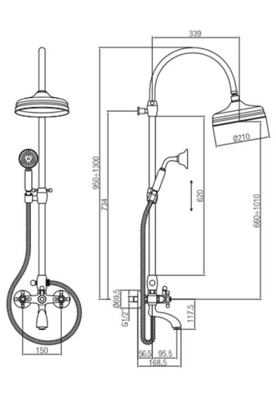 PB класически комплект за вграждане в банята с душ и дъждовен душ със силен кран в хром 1208855862