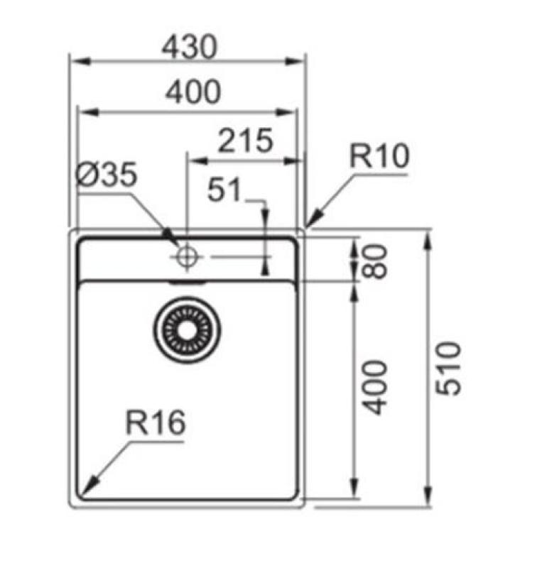 Franke Maris MRX 210.40 TL Иноксова мивка с отвор за смесител 43x51cm, плосък монтаж 1270527793