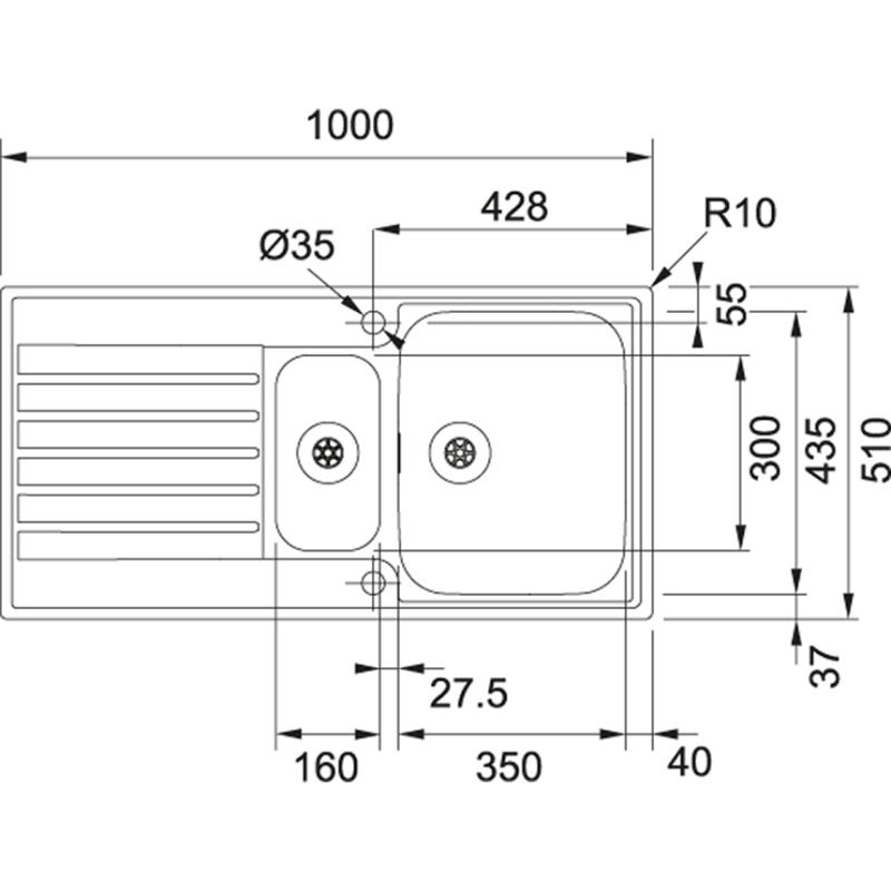Franke Argos AGX 251 1,5 неръждаема стомана мивка с отцедник за вграждане на ниво 1000x510 127.0380.391