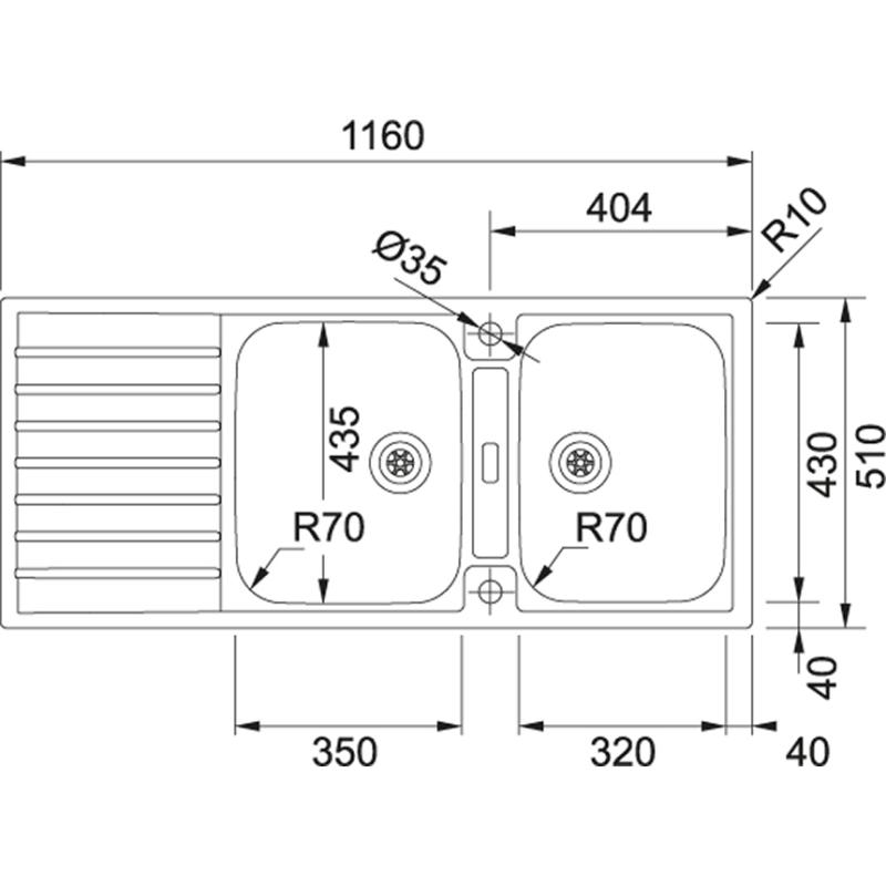 Франке Аргос AGX 221 двойна мивка от неръждаема стомана с отцедник за вграждане на равнище 116x51см 127.0635.632