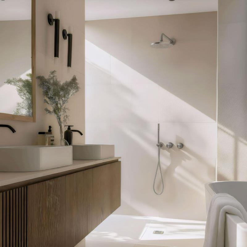 Вграден комплект за душ Waterevolution Flow с термостат, дъждовен душ и ръчен душ от масивна неръждаема стомана 1208889792