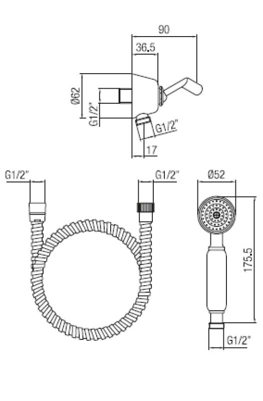 PB класически комплект за ръчен душ със закачалка за неръждаема стомана 1208899032