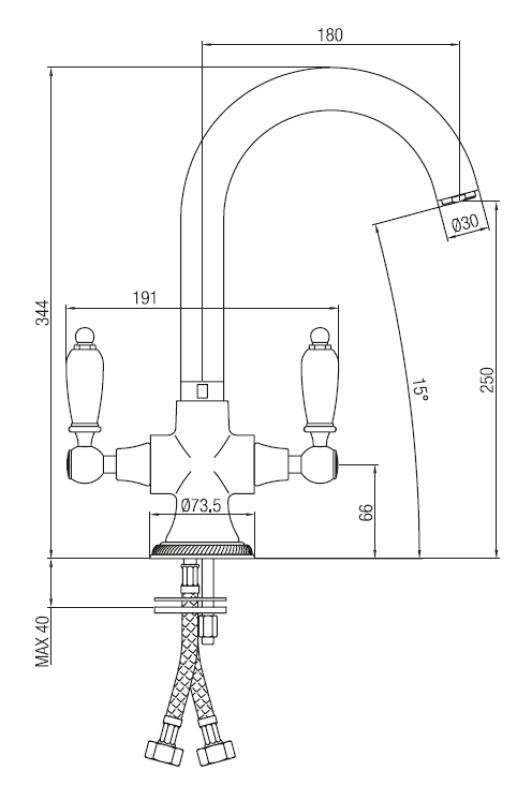 PB класически кухненски смесител с бели дръжки, Бронз 1208910892