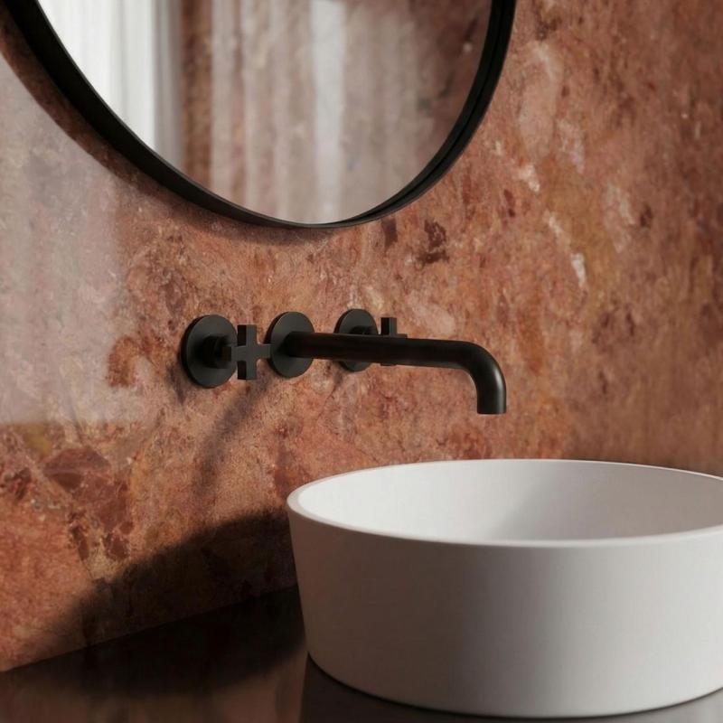 Waterevolution Cruz 3-дупков монтажен кран за умивалник в матово черно 19cm изход 1208916572