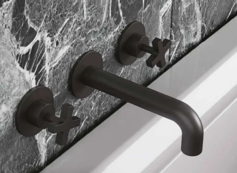 Waterevolution Cruz 3-дупков монтажен кран за умивалник в матово черно 19cm изход 1208916572