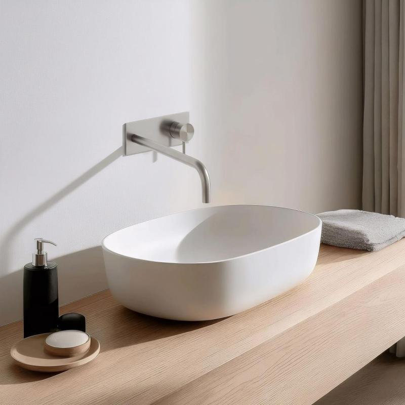 Waterevolution Flow вграден смесител за умивалник с покривна пластина, изцяло от неръждаема стомана, с излив 25 cm T1161BIE-25