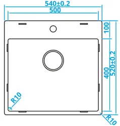 Caressi Basic Line Иноксова мивка 50x40 с отвор за смесител, плосък монтаж CABLPP50KR10 1208920522