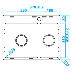 Caressi Basic Line RИноксова мивка 45x57 плосък монтаж и над плота CABL3318KR15 1208920572