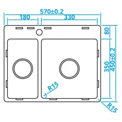 Caressi Basic Line Иноксова мивка 45x57 за плоско вграждане и монтаж отгоре CABL1833KR15 1208920573