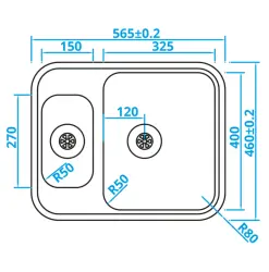 Caressi Basic Line Иноксова мивка 46x56.5 , монтаж под, над и на нивото на плота CABLPP1532R50 1208920575