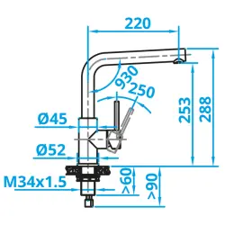 Caressi Basic Line Смесител за кухня с една ръкохватка, неръждаема стомана CABL003I 1208920578