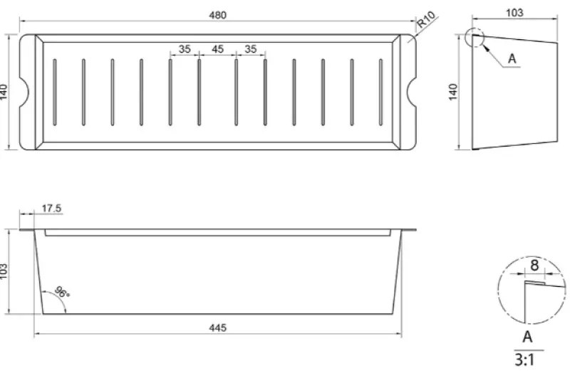 Caressi CACS1D46 44cm вСъд за остатъци от неръждаема стомана и черно 1208920601