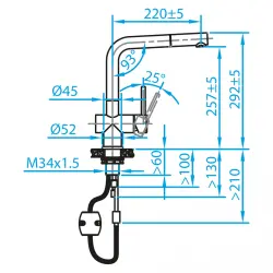 CARESSI Chrome Кухненски смесител с една ръкохватка и издърпващ се чучур, хром CA108CH U ECO 1208920642