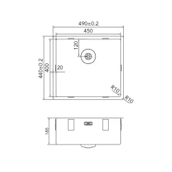 Caressi R10 Иноксова мивка 45x40cm, плосък монтаж, под и над нивото на плота CAPP45R10