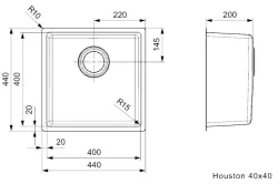 Reginox Houston Иноксова мивка 40x40, плосък монтаж, под и над нивото на плота L2000 R32848