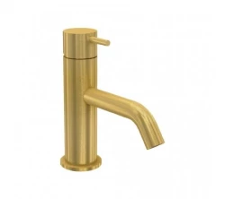 Waterevolution Flow нисък смесител за умивалник вкл. клик-щепсел от четкан месинг T110LE