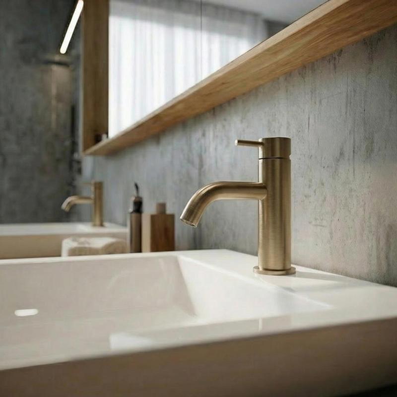 Waterevolution Flow ниска смесителна батерия за умивалник, включително клик-тапа, матиран месинг T110LE