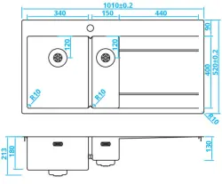 Caressi Иноксова 1,5 мивка с отцедник вдясно CAPP3415ABL B101xL52 монтаж отгоре, отдолу и плосък 1208921302
