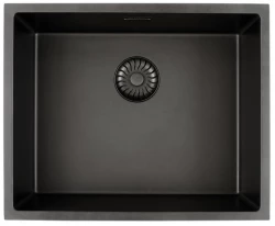 Caressi Black Line Черна кварцова мивка 50cm за монтаж отгоре или отдолу CAGRPP50BK-TU с черна цедка 1208921311