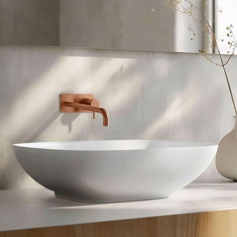 Вграден смесител за мивка Waterevolution Flow с покритие PVD от четкан мед с изпускател 15см T1161CPE-15