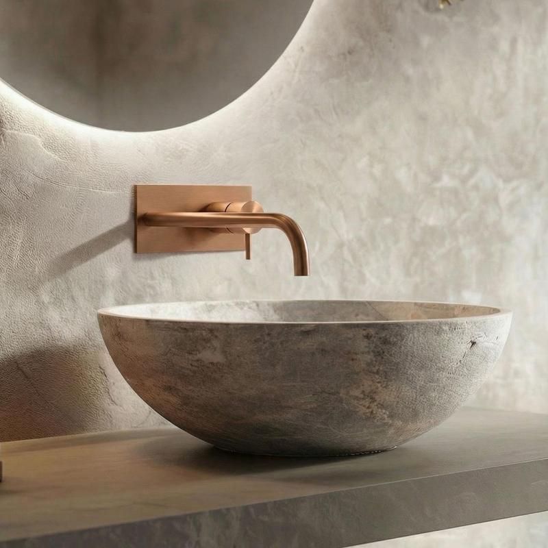 Waterevolution Flow вграден смесител за умивалник с покривна пластина PVD матиран мед с излив 21 cm T1161CPE-21