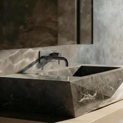 Вграден смесител за умивалник Waterrevolution Flow с покритие PVD Gun Metal и изпускател 15cm T1161GME-15