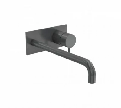 Вграден смесител за умивалник Waterrevolution Flow с покритие PVD Gun Metal и изпускател 15cm T1161GME-15