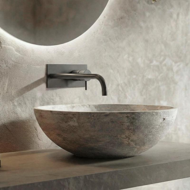 Waterevolution Flow вграден смесител за умивалник с покривна пластина PVD Gun Metal с излив 21 cm T1161GME-21