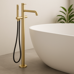 Waterevolution Flow самостоятелен смесител за вана с ръчен душ Light Gold T133WGE