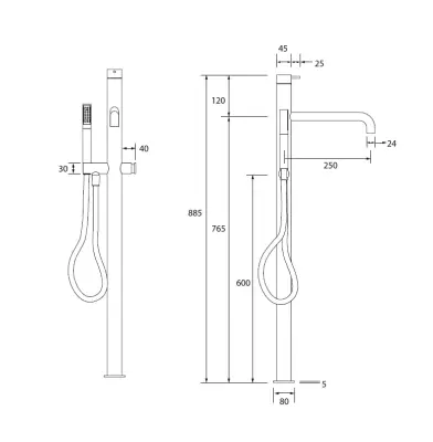 Waterevolution Flow самостоятелен смесител за вана с ръчен душ Light Gold T133WGE