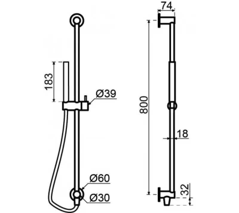 Waterevolution Flow комплект плъзгаща се тръба с ръчна душ 800 мм Gun Metal T1661GME
